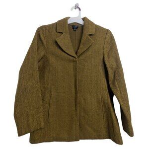 Eileen Fisher Wool Blend Textured Knit Blazer PM Pockets Button Front Golden